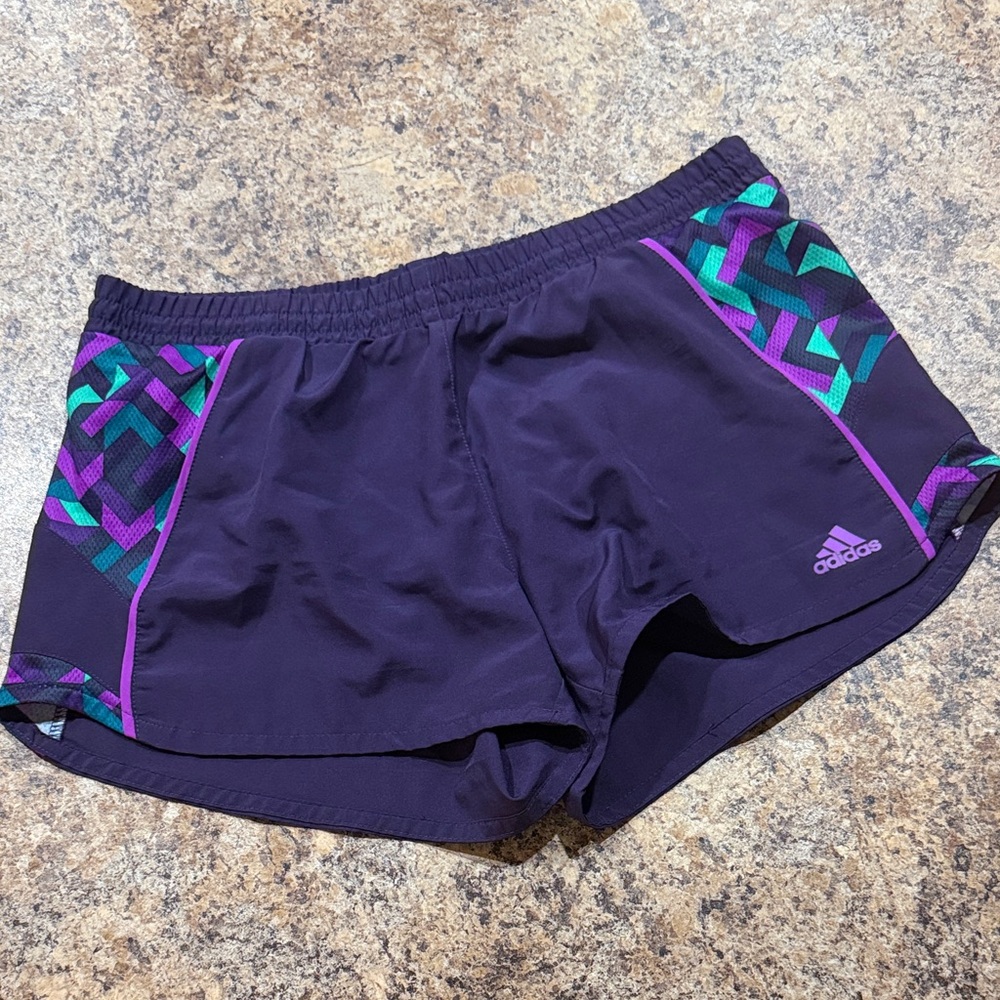 adidas Women's Dark Purple Athletic Shorts with Teal Accent Panels